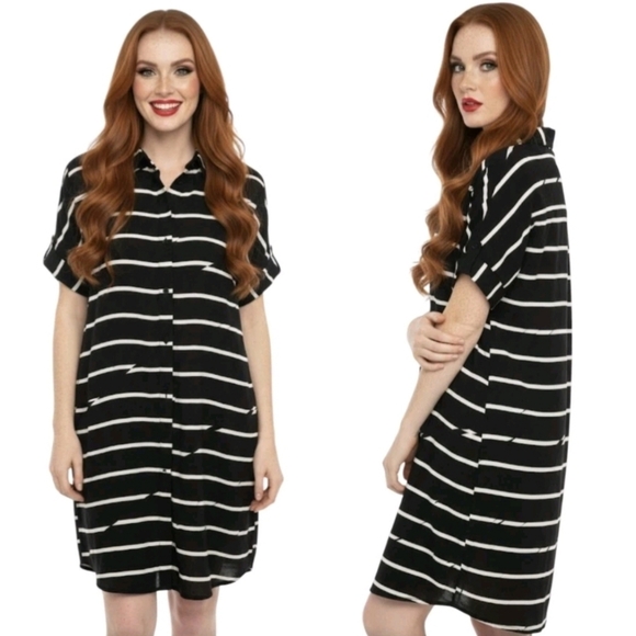 Madewell Dresses & Skirts - Madewell Shirt Dress Small Courier Break Stripe Black White Pockets Button Down